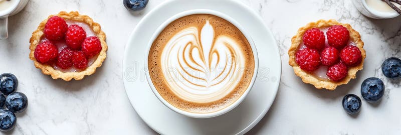 Aromatyczna sztuka latte ze świeżymi plantkami jagnięcymi i fasolą waniliową idealnie parowała przez chwilę relaksu ilustracji