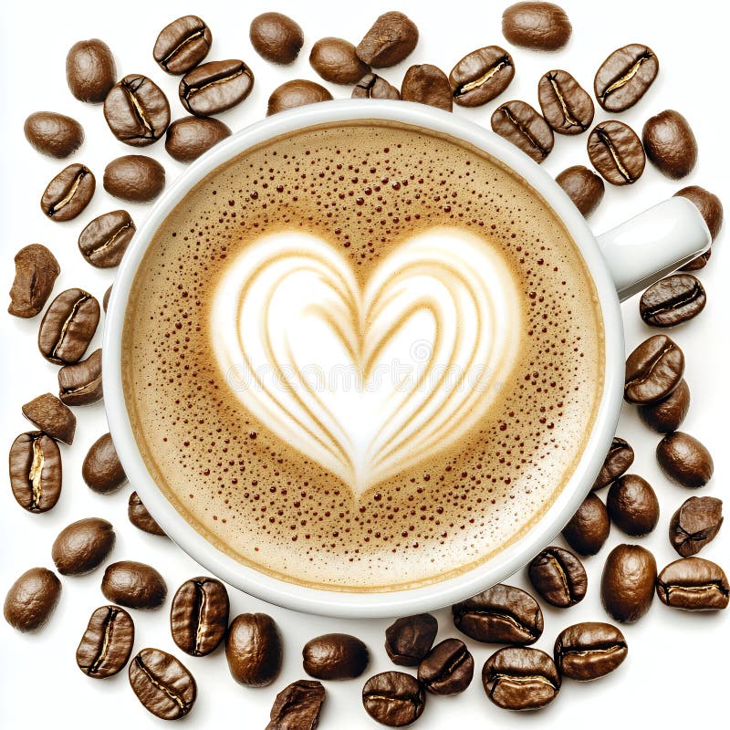 Aromatyczne latynoskie serce artystyczne ukształtowane Cappuccino z fasolą kawową royalty ilustracja