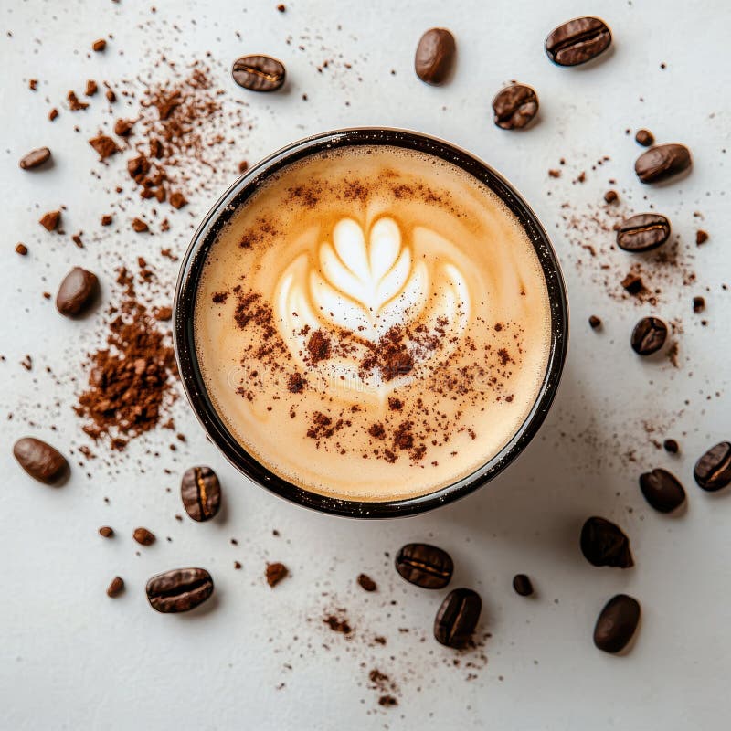 Aromatyczny Latte Art Kawa Beans Cocoa Proszek royalty ilustracja
