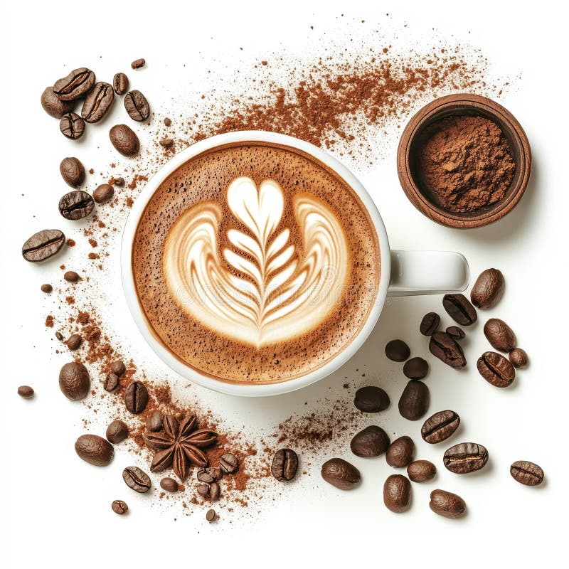 Aromatyczny Latte Art Kawa Beans Cocoa Proszek ilustracji