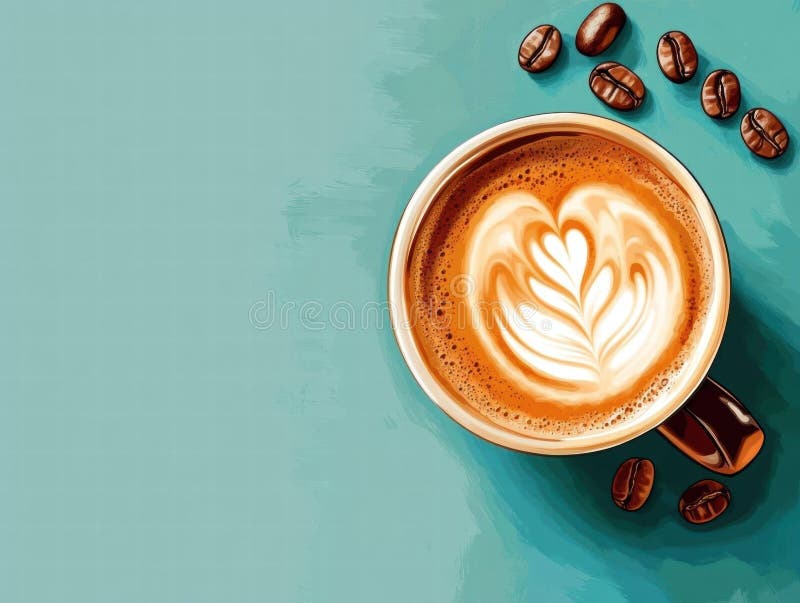 Aromatyczny latte z fasolą kawy odświeżający poranny zachwyt royalty ilustracja