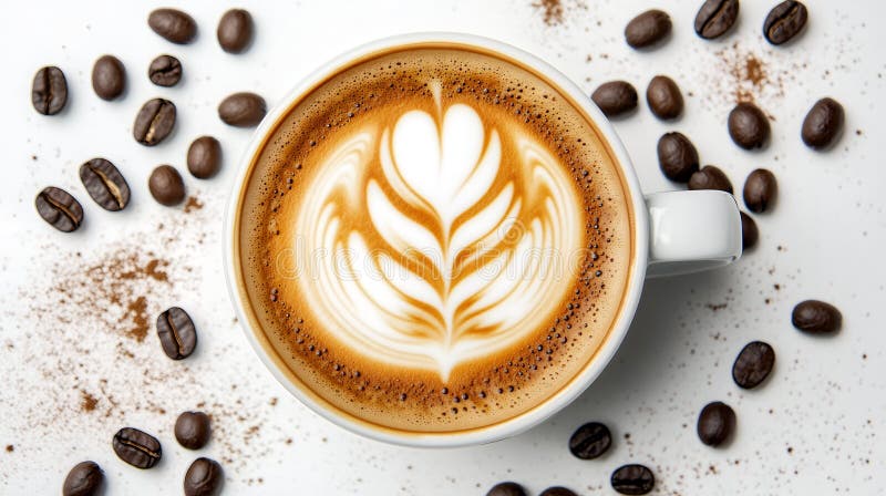 Aromatyczny napój do kawy latte z fasolą kawy i proszkiem kakaowym ilustracja wektor