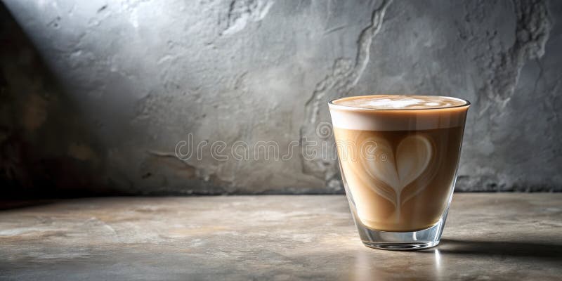 Aromatyczny projekt artystyczny latte w kształcie serca w szklance. Generacyjna AI royalty ilustracja