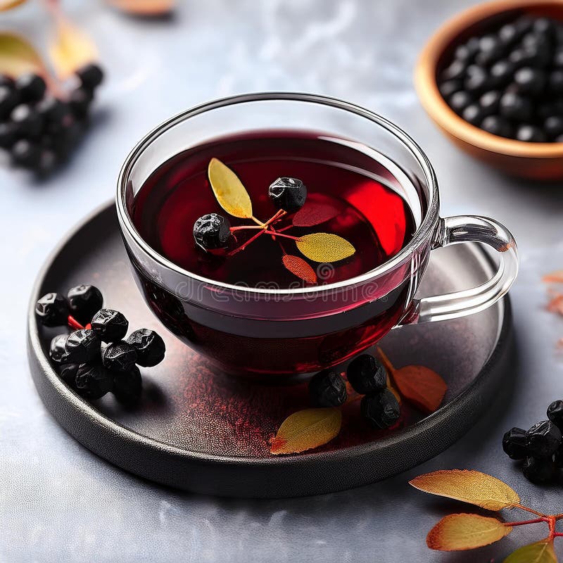 Aronia berry tea i en kopp. royaltyfri illustrationer