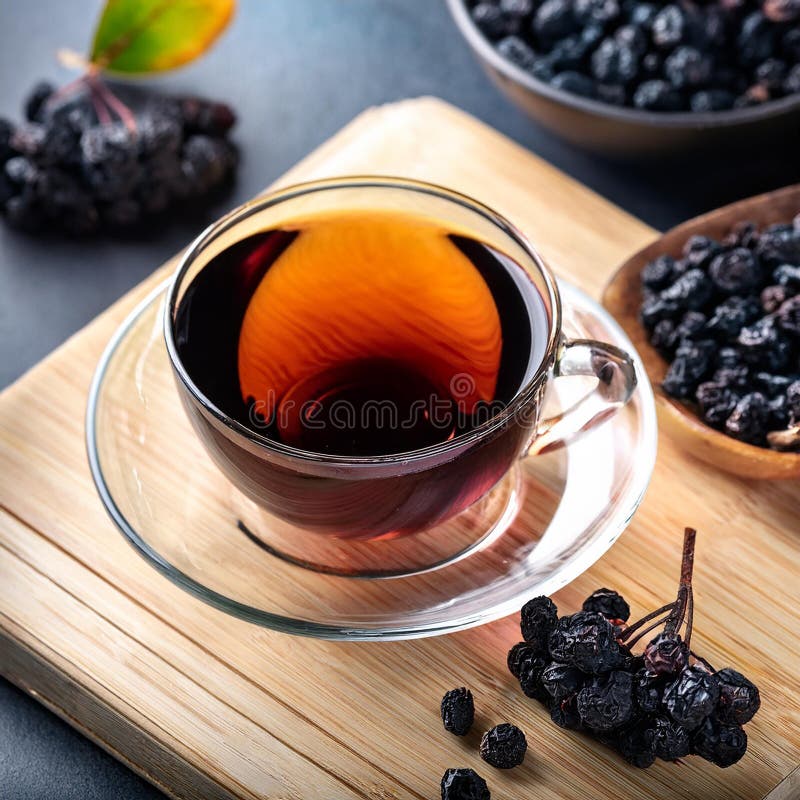 Aronia berry tea i en kopp. royaltyfri illustrationer
