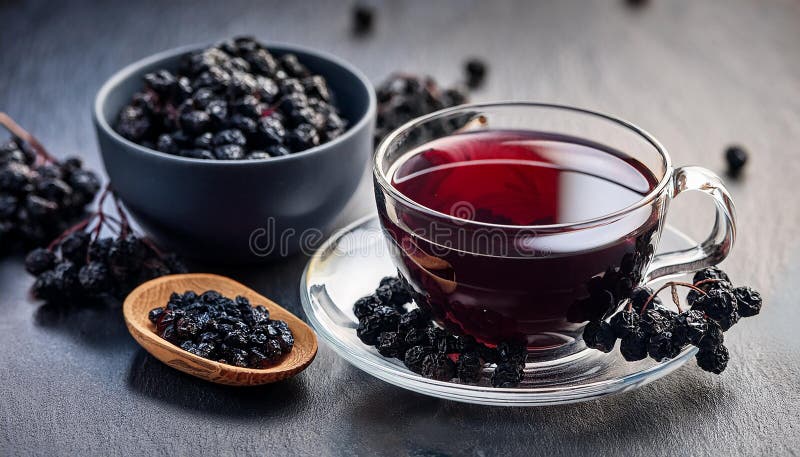 Aronia berry tea i en kopp. stock illustrationer