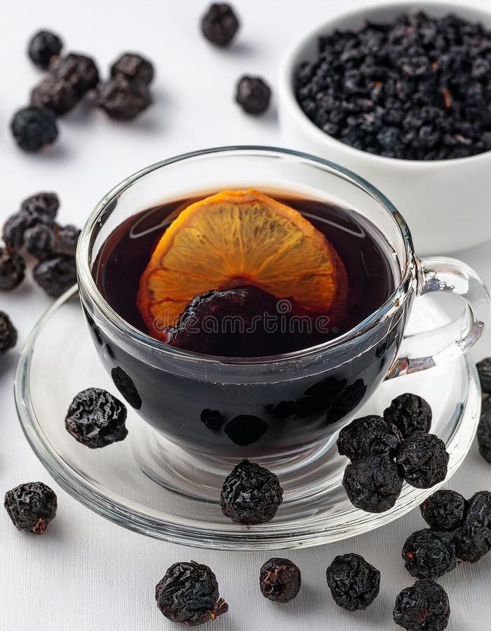 Aronia berry tea i en kopp. royaltyfri illustrationer