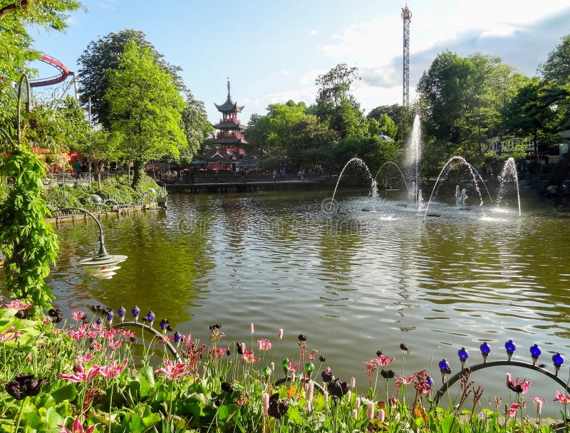 Idyllic scenery around Tivoli Gardens in Copenhagen, the capital city of Denmark