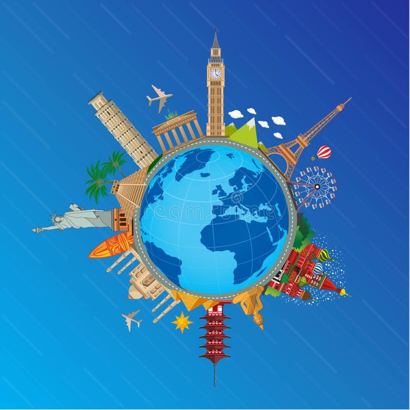 Around the world poster. stock vector. Illustration of city - 43670107