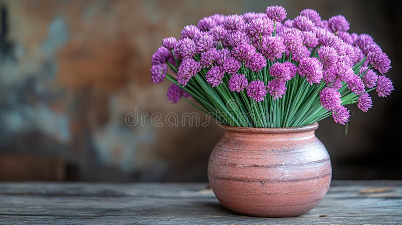 Arpagic purpuriu proaspăt, în oală rustică stock images