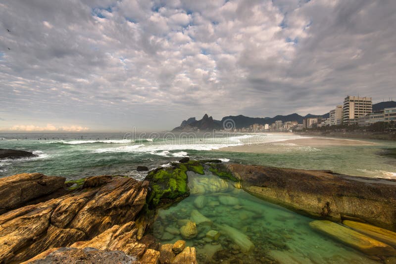 Arpoador Beach Rocks and Dramatic Sky Above Rio de Janeiro