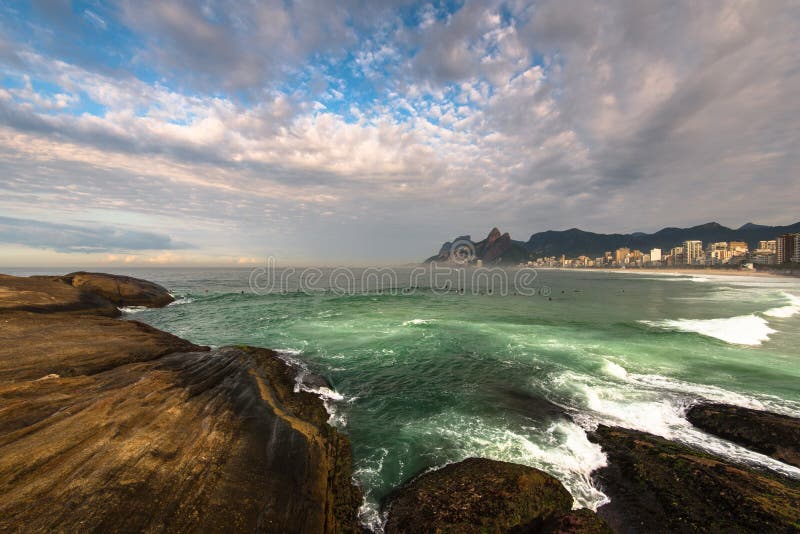 Arpoador Beach Rocks and Dramatic Sky Above Rio de Janeiro