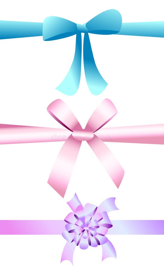 Three different ribbon bows for gift decoration. Three different ribbon bows for gift decoration