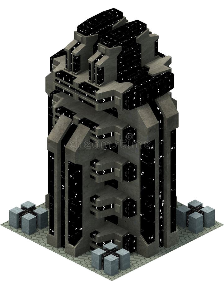 Arquitectura futurista isométrica de la ciencia ficción, edificio del espacio representación 3d ilustración del vector Arquitectura futurista isométrica de la ciencia ficción, edificio del espacio representación 3d ilustración del vector