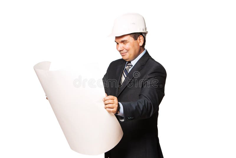 Arquiteto de sorriso maduro que guarda um plano da construção, foto de stock royalty free Arquiteto de sorriso maduro que guarda um plano da construção, foto de stock royalty free