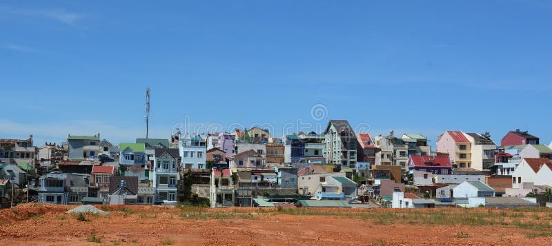 Cityscape of Dalat, Vietnam. Dalat is located 1,500 m (4,900 ft) above sea level on the Langbian Plateau in the southern parts of the Central Highlands region. Cityscape of Dalat, Vietnam. Dalat is located 1,500 m (4,900 ft) above sea level on the Langbian Plateau in the southern parts of the Central Highlands region.