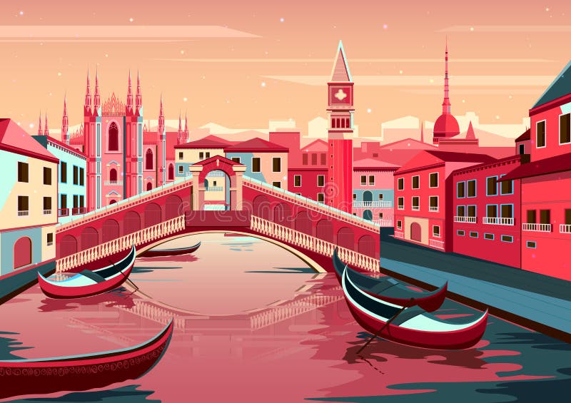 Paisagem urbana de Veneza, Itália ilustração royalty free