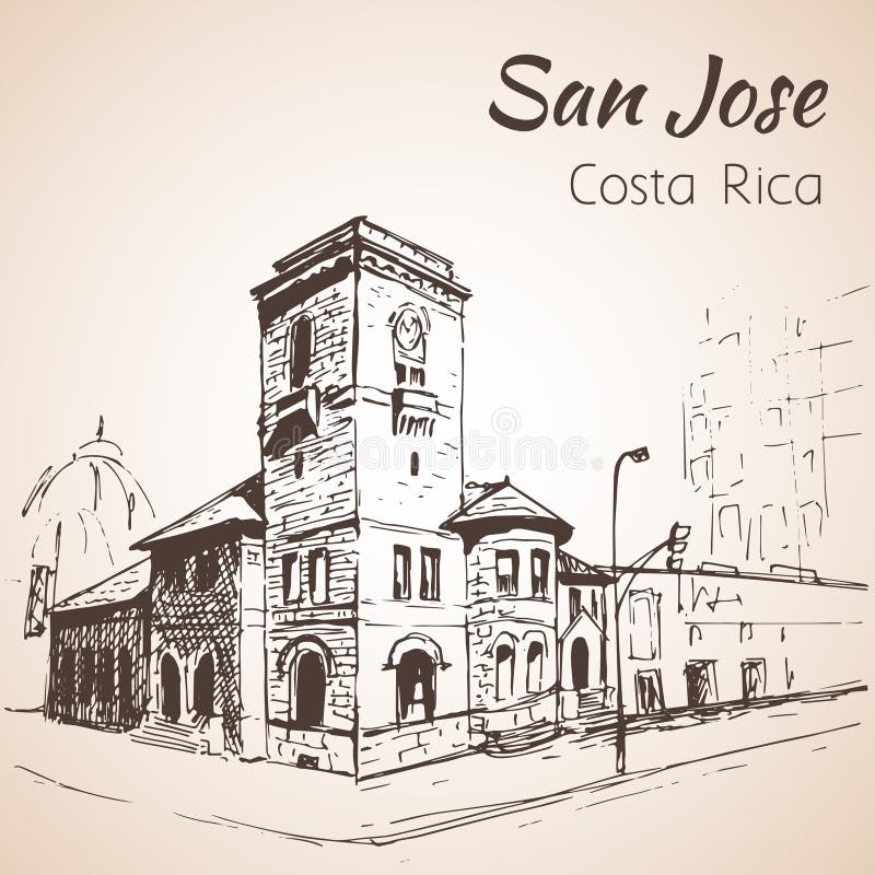 Arquitetura da cidade tirada de San Jose mão do centro Costa Rica esboço