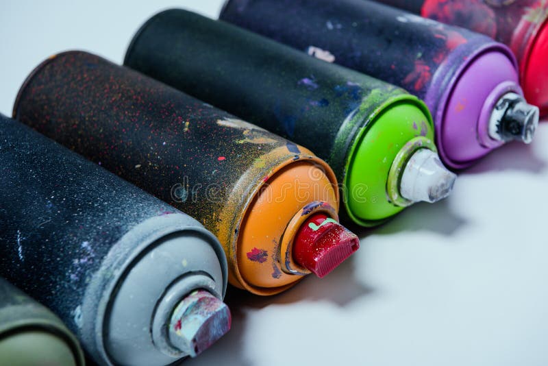 Arranged Colorful Spray Paint in Cans Stock Photo Image of