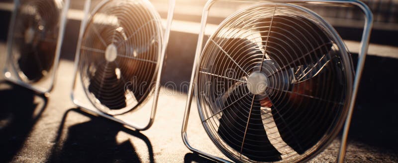 The arrangement of fans capturing sunlight and refreshing the atmosphere image. Capturing sunlight stock images, royalty-free photos and pictures