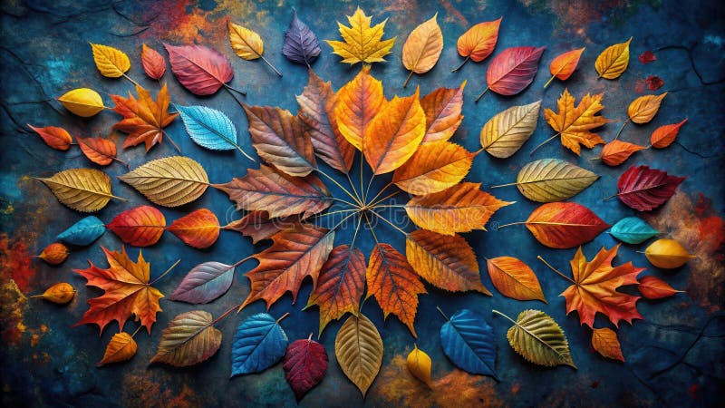 Arrangement foliaire automnal une symphonie colorée de feuillage d'automne sur un fond texturé. IA générative illustration stock