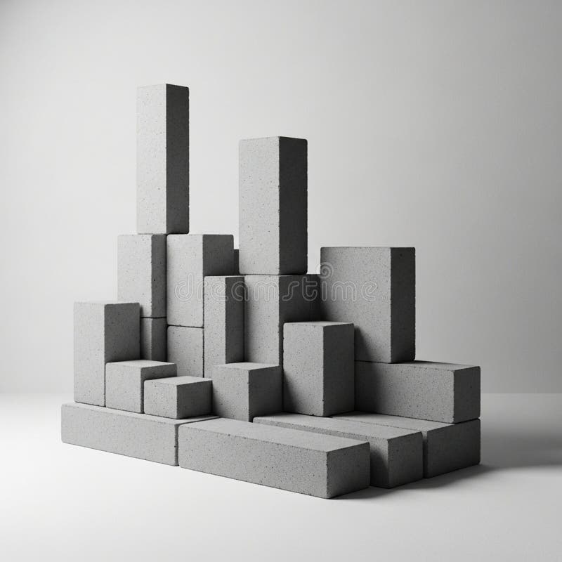 Arrangement might resemble an abstract cityscape or architectural model royalty free illustration