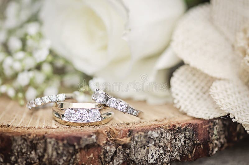 Arrangement rustique d'anneaux de mariage photographie stock Arrangement rustique d'anneaux de mariage photographie stock
