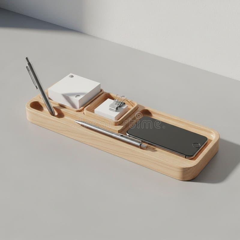 Arranges office essentials providing a modern and functional workspace stock illustration