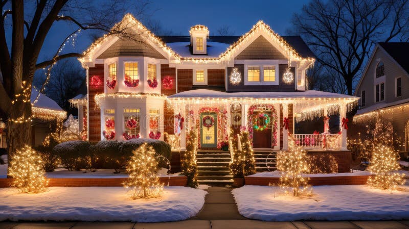 Array christmas lights house royalty free stock image