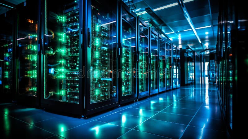 Array of data storage drives housed in a server facility for efficient data management royalty free stock images