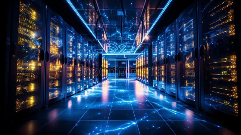 Array of data storage drives in server room environment for efficient data management stock images