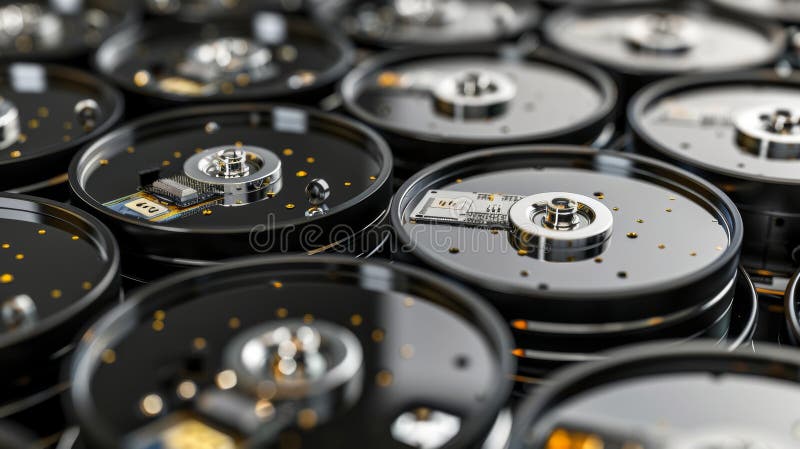 Array of data storage hard drives in a server room facility for efficient data management stock image
