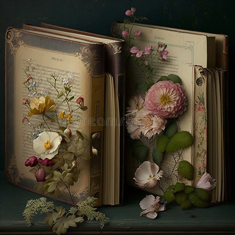 Misc Beautiful Floral Decorated Vintage Literature. Ai Generated. Stock