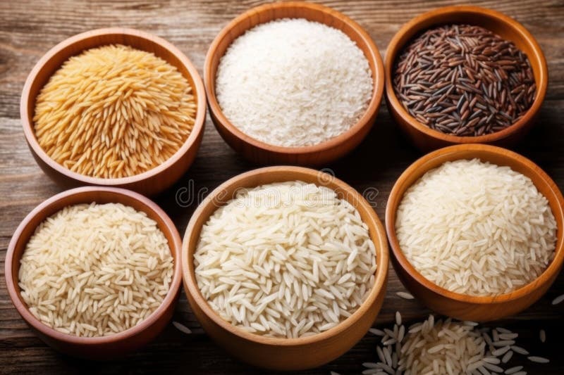 Rice Varieties. Dark Wild Rice, Risotto Rice, Jasmine Rice, Basmati