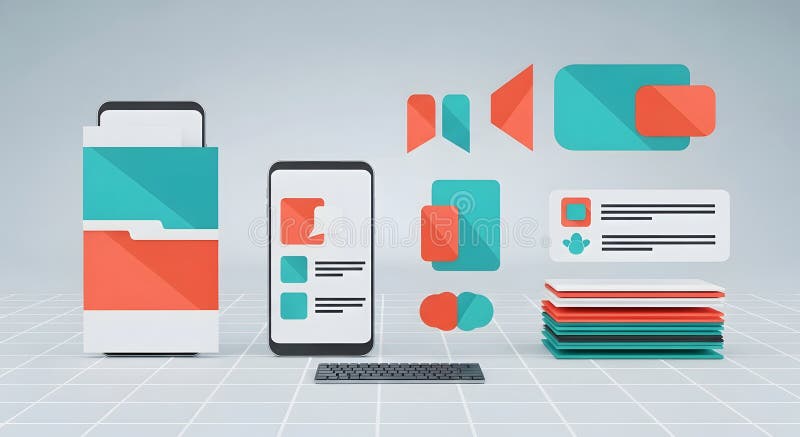 Digital marketing mockups on modern devices with various business designs royalty free illustration