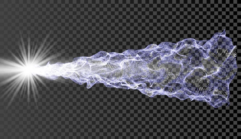 Array with Dynamic Emitted Particles. 3D Technology Style. A Glowing Grid. Abstract Background. Vector Illustration. stock illustration