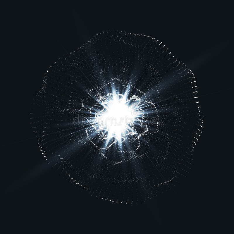 Array with Dynamic Emitted Particles. 3D Technology Style. A Glowing Grid. Abstract Background. Vector Illustration. royalty free illustration