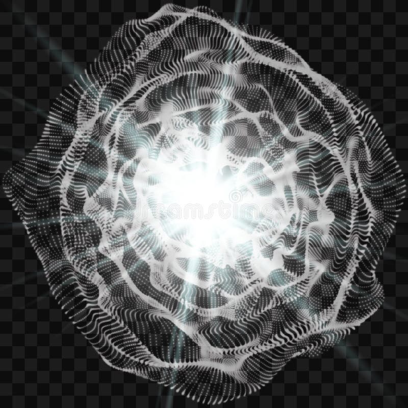 Array with Dynamic Emitted Particles. 3D Technology Style. A Glowing Grid. Abstract Background. Vector Illustration. royalty free illustration