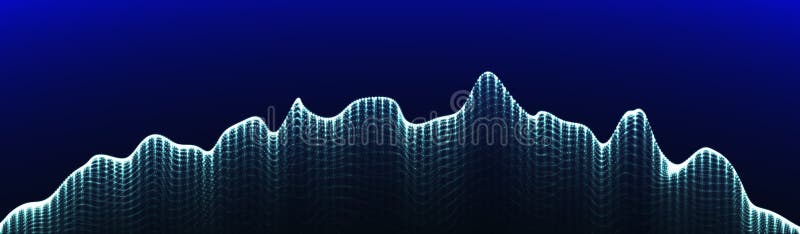 Array with Dynamic Emitted Particles. 3D Technology Style. A Glowing Grid. Abstract Background. Vector Illustration. stock illustration
