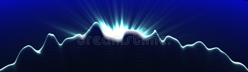 Array with Dynamic Emitted Particles. 3D Technology Style. A Glowing Grid. Abstract Background. Vector Illustration. stock illustration