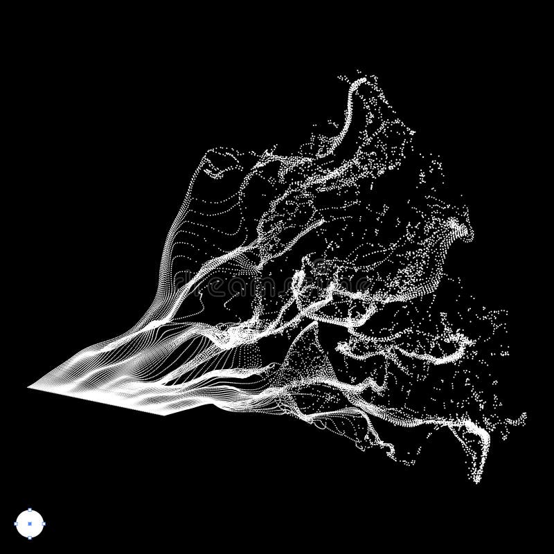 Array with Dynamic Emitted Particles. Water Splash Imitation. Abstract