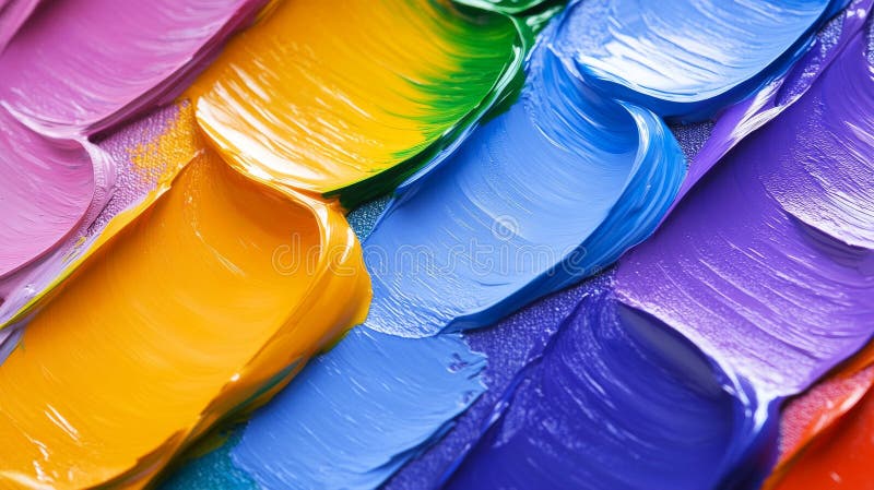 An array of overlapping paintbrush strokes in various bright colors forms a textured and lively composition, with royalty free stock photos