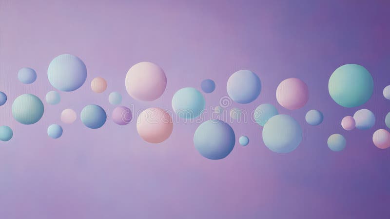 Array of pastel spheres on a tranquil purple gradient stock illustration