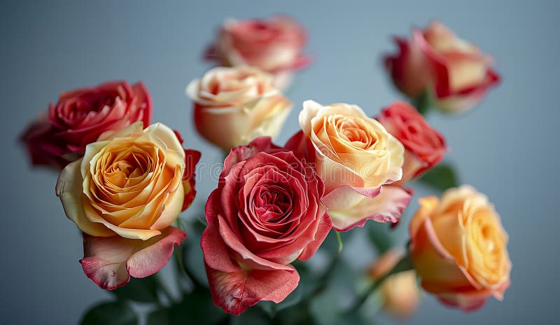 Array Of Roses In Vibrant Red And Yellow Tones With Softly Blended Edges And Dewy Petals royalty free illustration