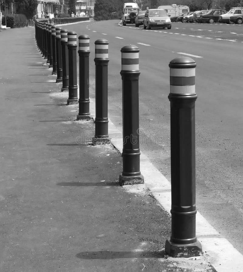 Array of street pylons stock images