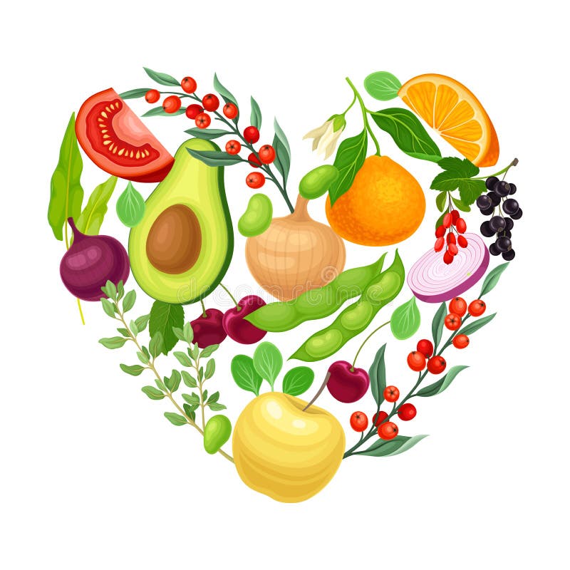Arreglo vegetariano en forma de corazón con hierbas y verduras Ilustración vectorial ilustración del vector