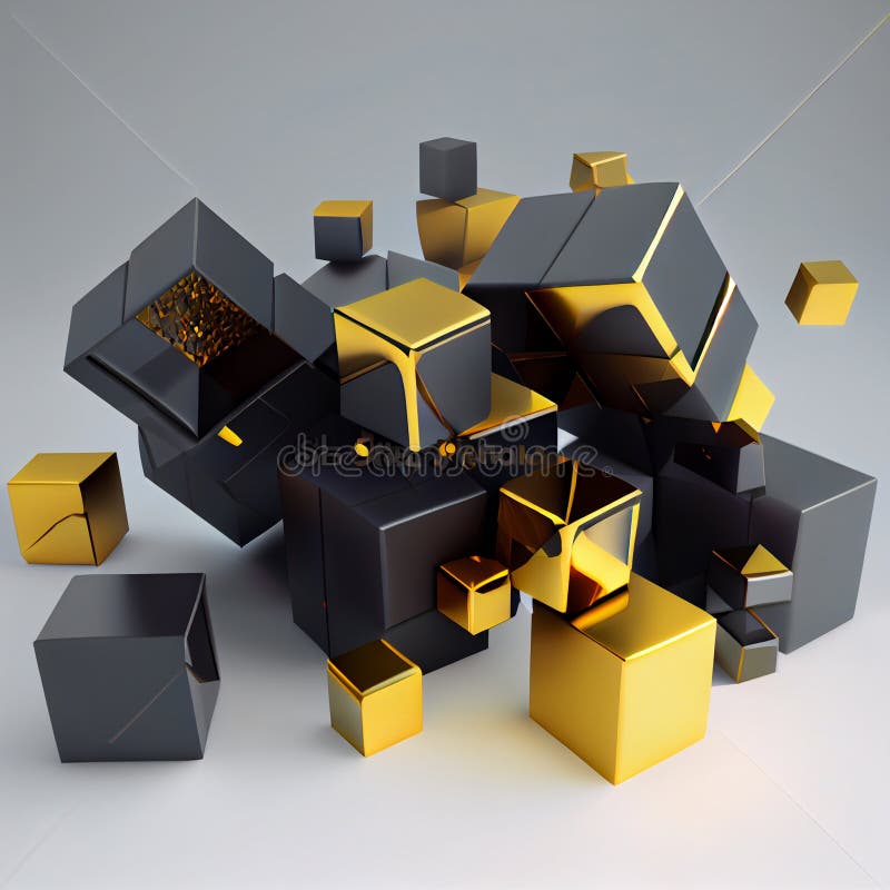 Cube De Rendu 3d Avec Animation De Labyrinthe Doré Et Noir à L