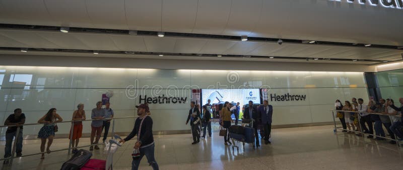 Arriving at London Heathrow Airport Terminal 2 - LONDON, ENGLAND - SEPTEMBER 14, 2016 stock photo