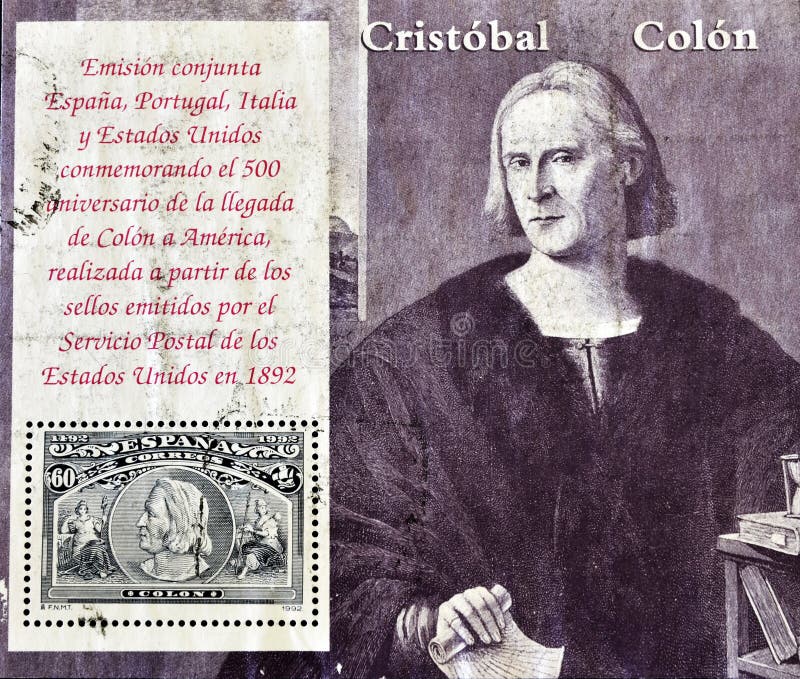 Arrivo del Columbus di commemorazione del bollo in America immagini stock Arrivo del Columbus di commemorazione del bollo in America immagini stock
