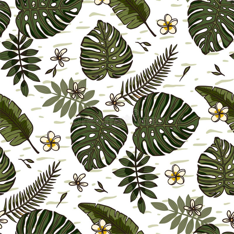 Monstera leaf and flower vector seamless pattern background. Tropical palm textile wallpaper, nature print design. Monstera leaf and flower vector seamless pattern background. Tropical palm textile wallpaper, nature print design.